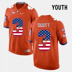#3 Artavis Scott Clemson Tigers US Flag Fashion For Kids Jersey - Orange
