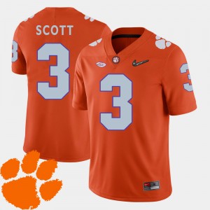#3 Artavis Scott Clemson Tigers For Men College Football 2018 ACC Jersey - Orange