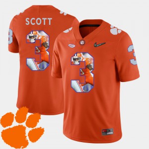 #3 Artavis Scott Clemson Tigers For Men's Football Pictorial Fashion Jersey - Orange