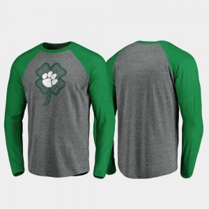 Clemson Tigers For Men's St. Patrick's Day Raglan Long Sleeve Celtic Charm T-Shirt - Heathered Gray