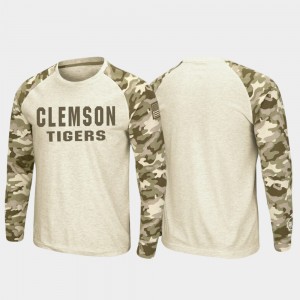 Clemson Tigers For Men's OHT Military Appreciation Raglan Long Sleeve Desert Camo T-Shirt - Oatmeal