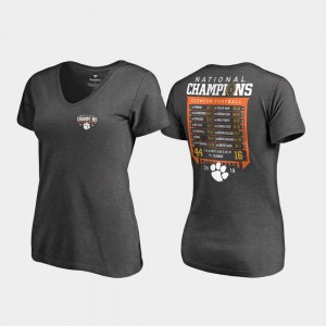 Clemson Tigers Women 2018 National Champions Hardcount Schedule College Football Playoff T-Shirt - Charcoal