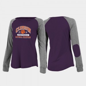 Clemson Tigers Women's Preppy Patch Long Sleeve College Football Playoff 2018 National Champions T-Shirt - Charcoal