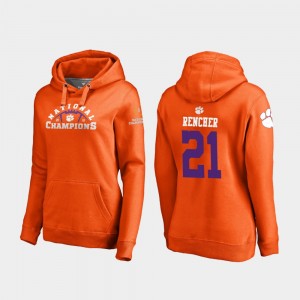 #21 Darien Rencher Clemson Tigers 2018 National Champions College Football Playoff Pylon For Women's Hoodie - Orange