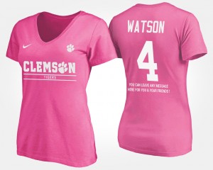 #4 Deshaun Watson Clemson Tigers Women With Message T-Shirt - Pink