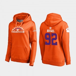 #92 Greg Huegel Clemson Tigers 2018 National Champions College Football Playoff Pylon Ladies Hoodie - Orange