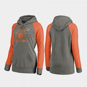 Clemson Tigers 2018 National Champions College Football Playoff Lateral Raglan Women Hoodie - Heather Gray