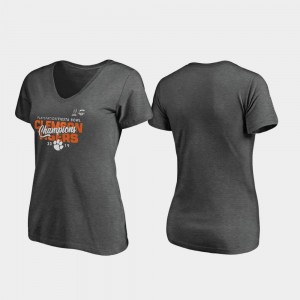 Clemson Tigers For Women's 2019 Fiesta Bowl Champions Curl V-Neck T-Shirt - Heather Gray