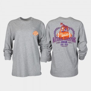 Clemson Tigers Womens 2018 National Champions Detailed Mascot Long Sleeve College Football Playoff T-Shirt - Heather Gray