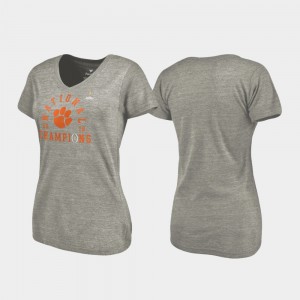 Clemson Tigers 2018 National Champions Womens Lateral V-Neck College Football Playoff T-Shirt - Heather Gray