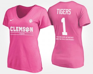 #1 Clemson Tigers Women No.1 Short Sleeve With Message T-Shirt - Pink