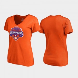 Clemson Tigers 2018 National Champions Gridiron V-Neck College Football Playoff For Women's T-Shirt - Orange
