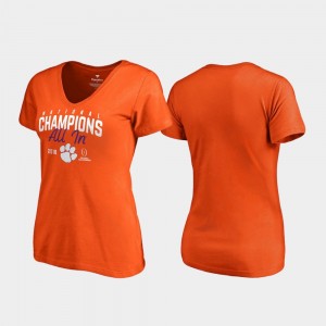 Clemson Tigers Women's 2018 National Champions Huddle V-Neck College Football Playoff T-Shirt - Orange