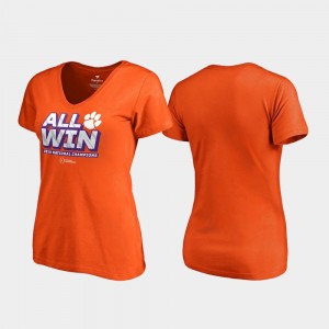 Clemson Tigers 2018 National Champions Off Tackle V-Neck College Football Playoff Womens T-Shirt - Orange