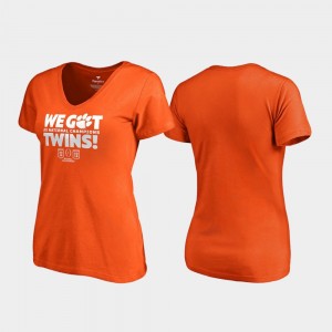 Clemson Tigers 2018 National Champions Ladies We Got Twins V-Neck T-Shirt - Orange
