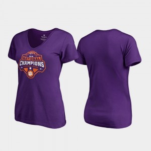 Clemson Tigers Women's 2018 National Champions Gridiron V-Neck College Football Playoff T-Shirt - Purple