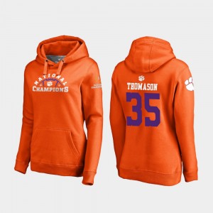 #35 Ty Thomason Clemson Tigers Women's College Football Playoff Pylon 2018 National Champions Hoodie - Orange