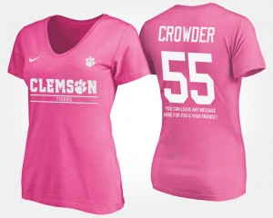 #55 Tyrone Crowder Clemson Tigers With Message For Women's T-Shirt - Pink