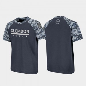 Clemson Tigers Kids OHT Military Appreciation Raglan Digital Camo T-Shirt - Charcoal